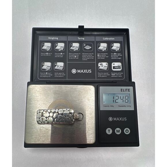 Heavy Modernist Sterling Silver "Pebble Dot" Texture Pendant - Picture 5 of 8